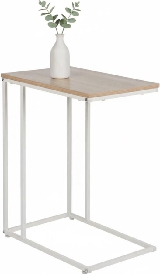 Bijzettafel u-vorm 64 x 50 x 35 cm onder bank wit-bruin