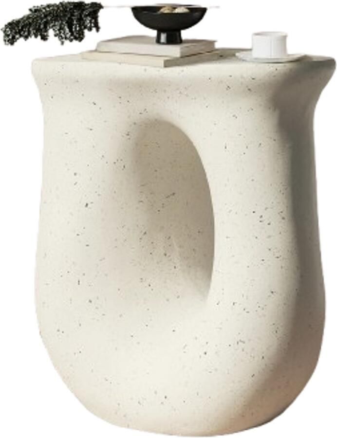 Bijzettafel U-vorm Betonlook Accent Tafel Lichtgewicht Handgemaakt Off-white Moderne Sculptuur Multifunctioneel Voor Binnen en Buiten 42 5x33x45 cm Geen Montage Nodig