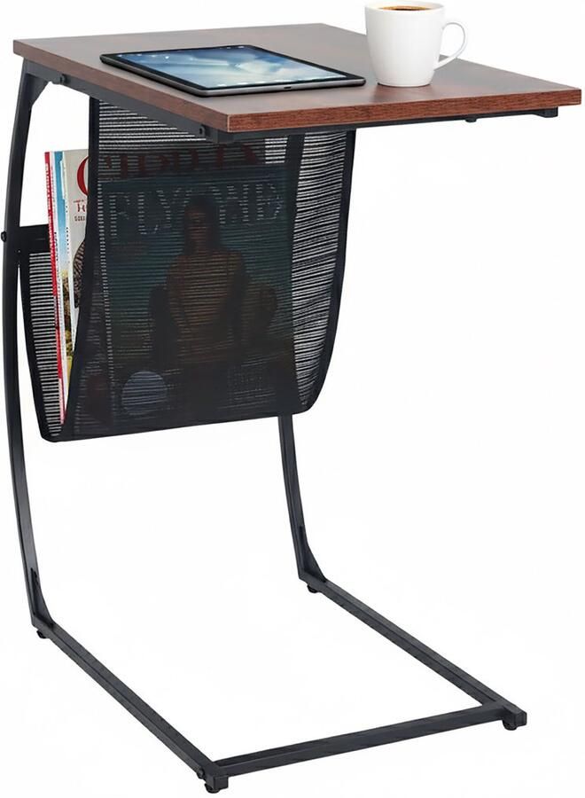 Bijzettafel u-vorm met tijdschriftenhouder 64 cm industrieel