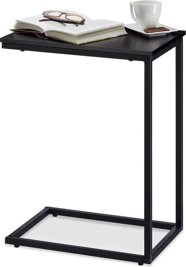 Bijzettafel U-vorm Metalen onderstel Houten tafelblad 1 stuk Zwart 60 cm