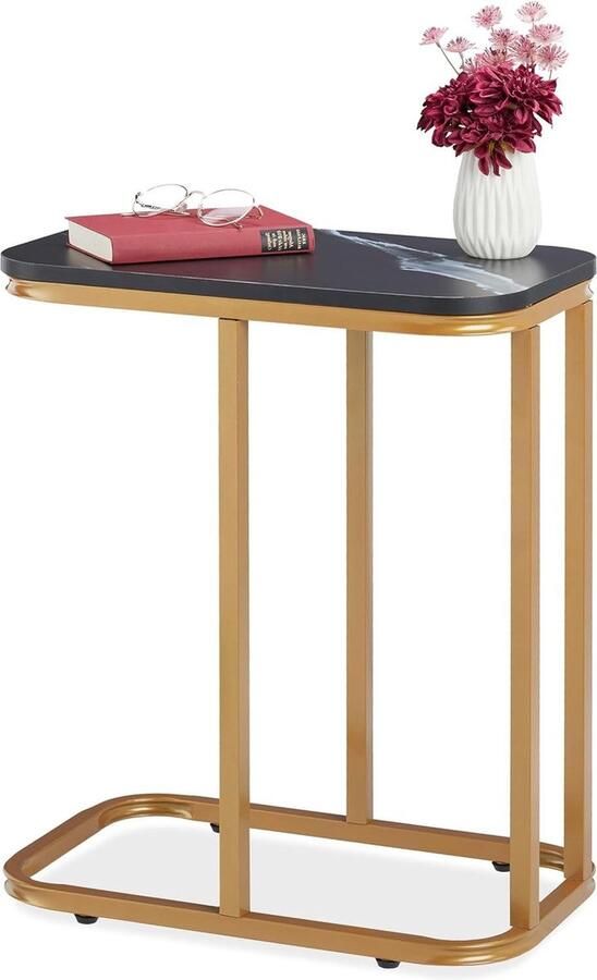 Bijzettafel u vorm modern design marmer en metaal voor bed & bank goud-zwart
