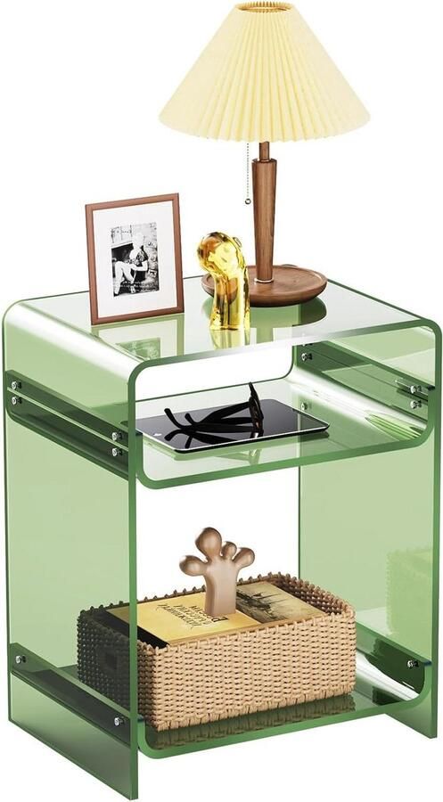 Bijzettafel van acryl: doorzichtig nachtkastje voor eenvoudige montage in woonkamer en slaapkamer (Groen 40 x 30 x 50 cm)