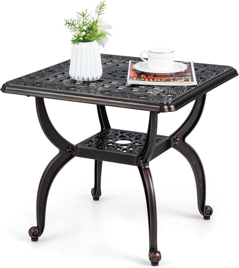 Bijzettafel van Gegoten Aluminium – 53 cm Weerbestendige Vierkante Tuintafel voor Balkon & Terras