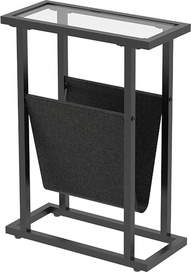 Smalle bijzettafel van gehard glas ruimtebesparend 1 stuk zwart gehard glas