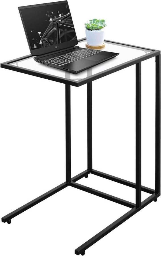 Bijzettafel van glas salontafel met glazen plaat met rubberen voetjes telefoontafel metaal multifunctioneel stabiel laptoptafel notebooktafel bedtafel voor woonkamer slaapkamer kantoor zwart