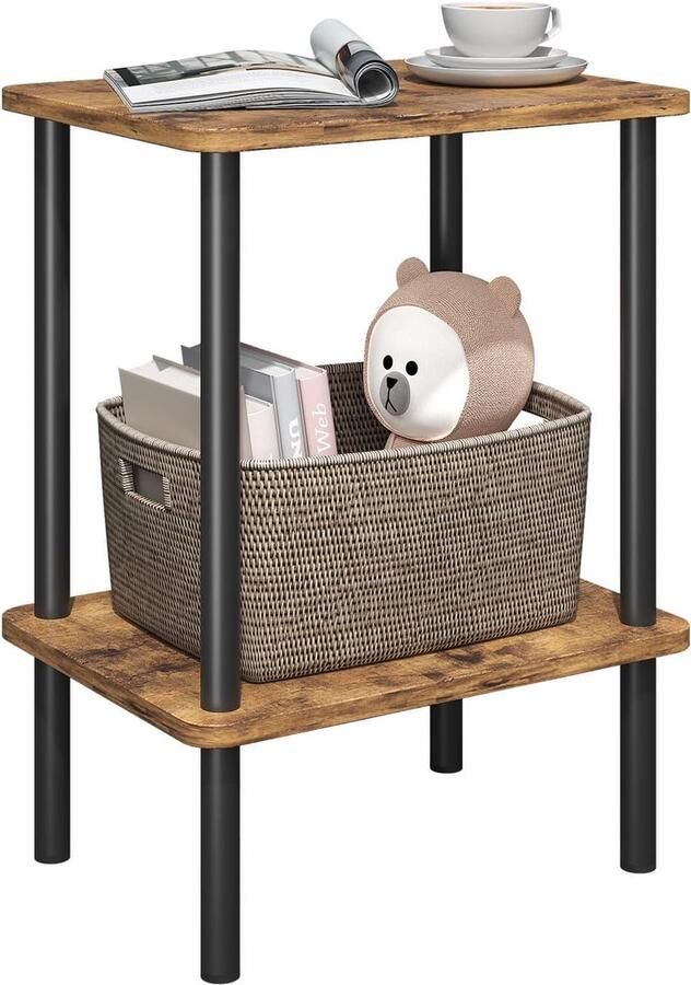 Bijzettafel van hout 2 niveaus smal 40 x 30 x 52 cm kleine bijzettafel met opbergruimte bijzettafel smal voor woonkamer slaapkamer balkon eenvoudige montage Bruin
