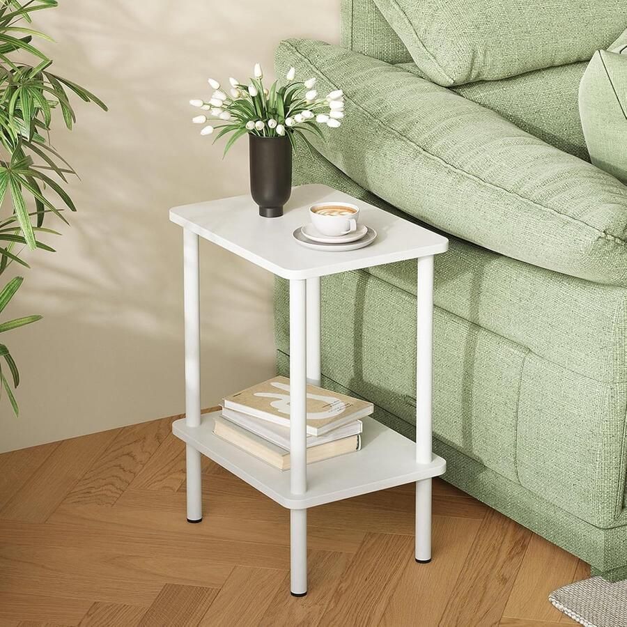 Bijzettafel van hout 2 dieren wit smal nachtkastje 40 x 30 x 52 cm kleine bijzettafel met opbergruimte smal voor woonkamer slaapkamer balkon