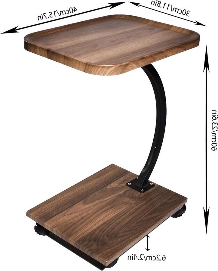 Bijzettafel van hout met 2 etages salontafel op wielen C-vorm 30 x 40 x 58 cm houtlook bijzettafel voor woonkamer en buiten koffietafel