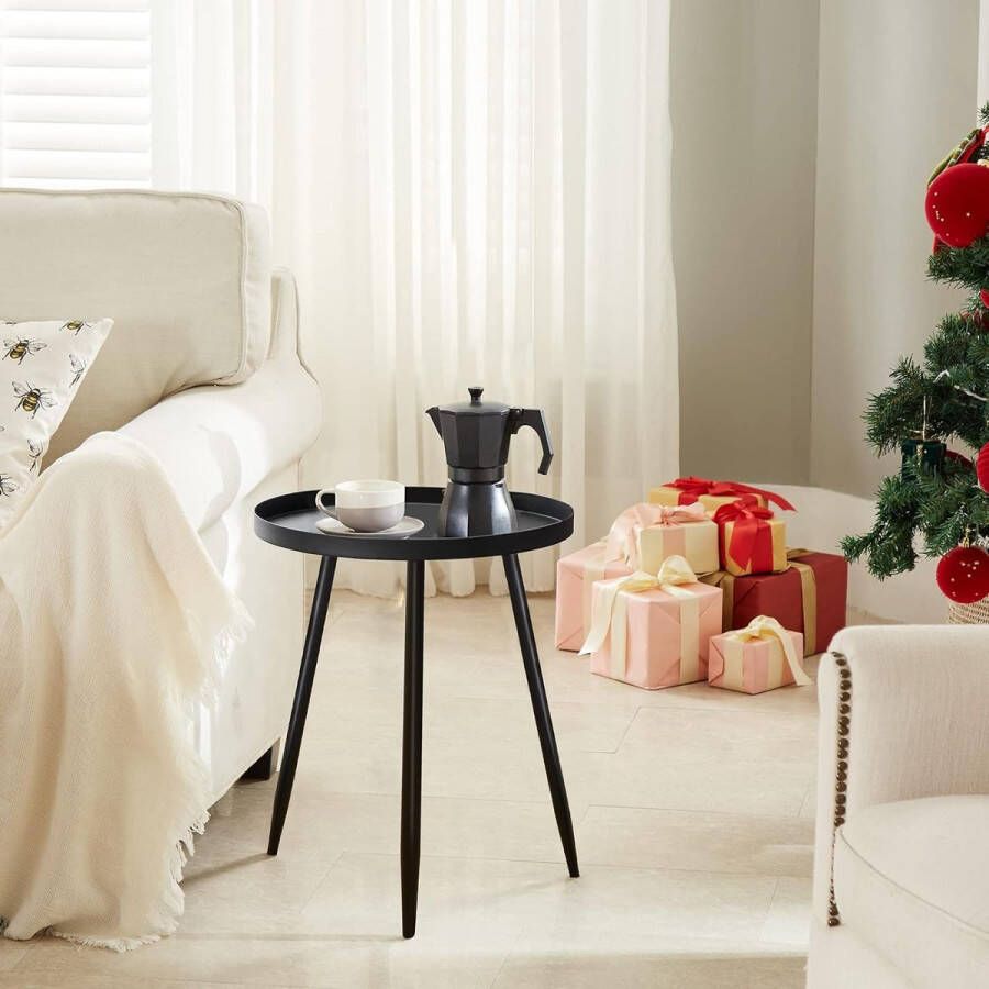 Bijzettafel van metaal rond diameter 41 cm hoogte 49 cm woonkamertafel met beschermende rand Scandinavische stijl dessert banktafel voor woonkamer slaapkamer zwart zwart