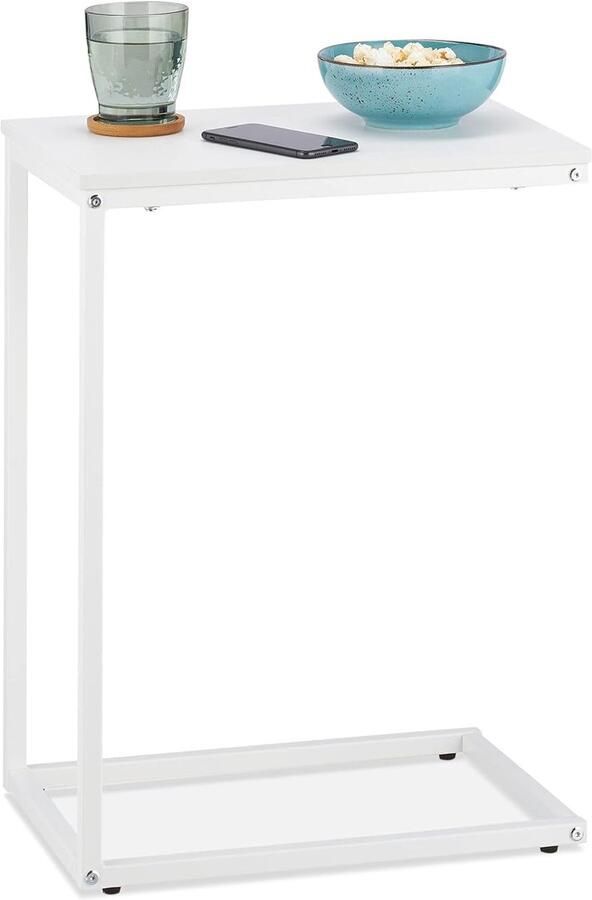 U-vormige bijzettafel Afmetingen: 60 x 30 x 45 cm Ook als bed- of laptoptafel Metaal en hout Modern design Wit