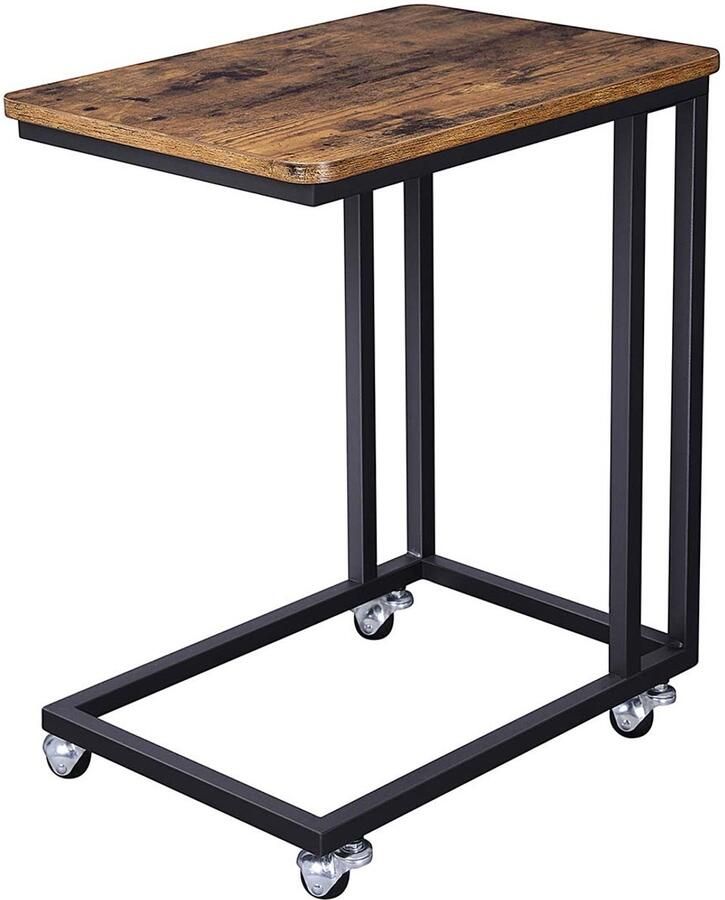 Bijzettafel verrijdbare tafel salontafel opbergtafel stevige metalen frame voorzien van wieltjes voor eenvoudige verplaatsing geschikt voor woonkamer slaapkamer of balkon 50 x 35 x 62 cm bruin + zwart