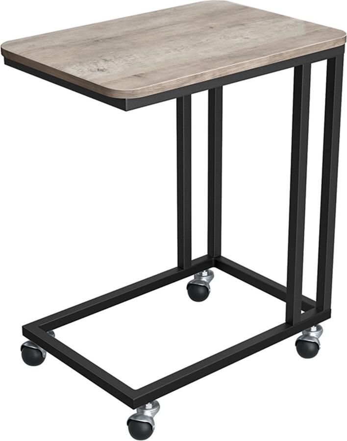 Bijzettafel verrijdbare tafel salontafel opbergtafel stevige metalen frame voorzien van wieltjes voor eenvoudige verplaatsing geschikt voor woonkamer slaapkamer of balkon 50 x 35 x 62 cm grijs + zwart
