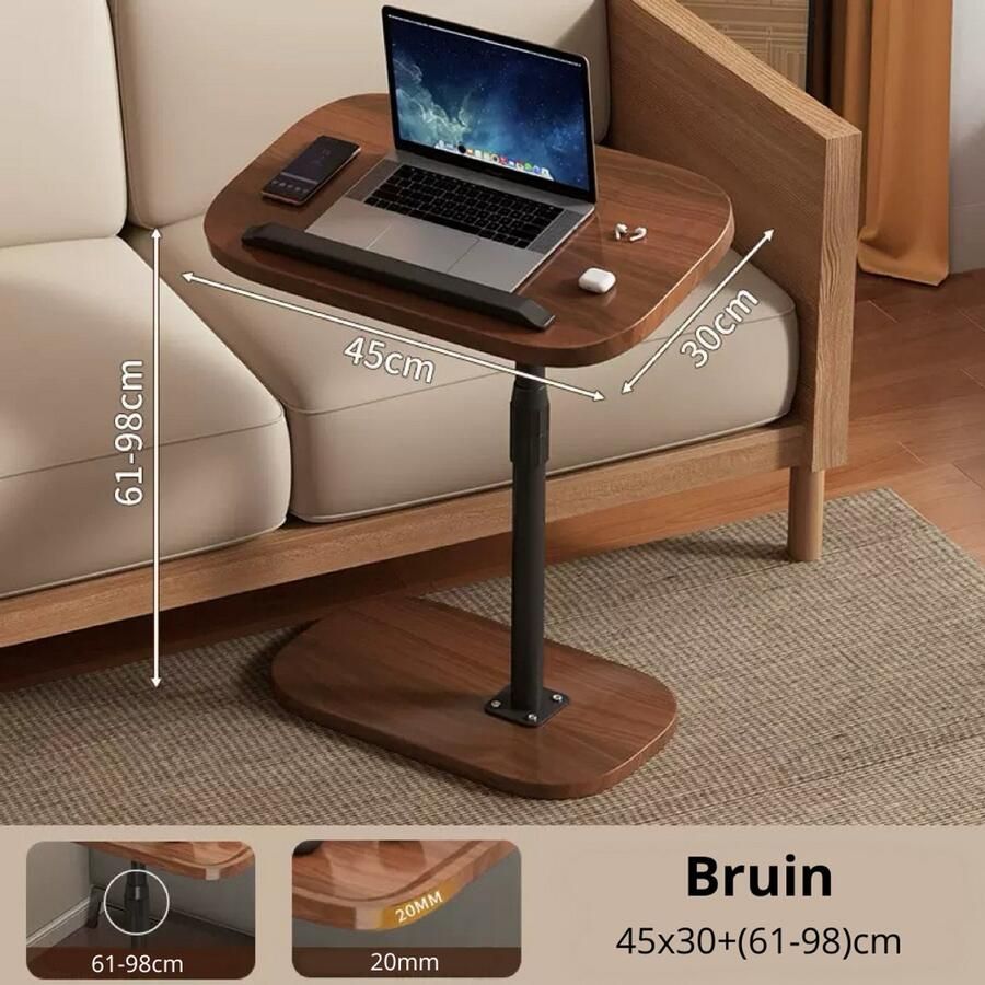 Bijzettafel Verstelbare bijzettafel C-vorm 30x45 cm Hoogte instelbaar van 57 cm tot 91 cm Tafeltje Laptoptafel Banktafel Bedtafel Koffietafel Bruin - Foto 2