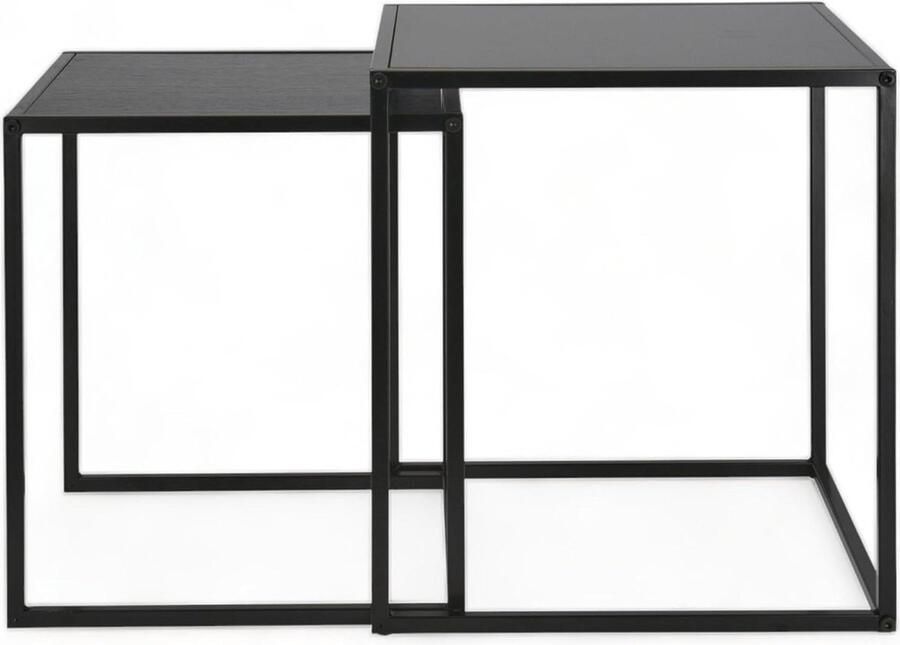 Bijzettafel Vierkante Bijzettafels Metaal Houten Plaat Robuust Betrouwbaar Salontafels-37х34x34cm-30x30cm-Zwart Tafelblad