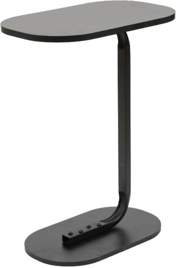 Ceruzo Bijzettafel Zwart Banktafel Metaal met Hout Koffietafel C Shape 45x28x60 cm