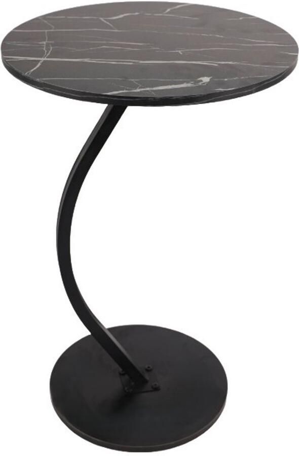 Ceruzo Bijzettafel Zwart gemarmerd blad Rond 40 cm Hoog 60 cm -Banktafel- C Shape