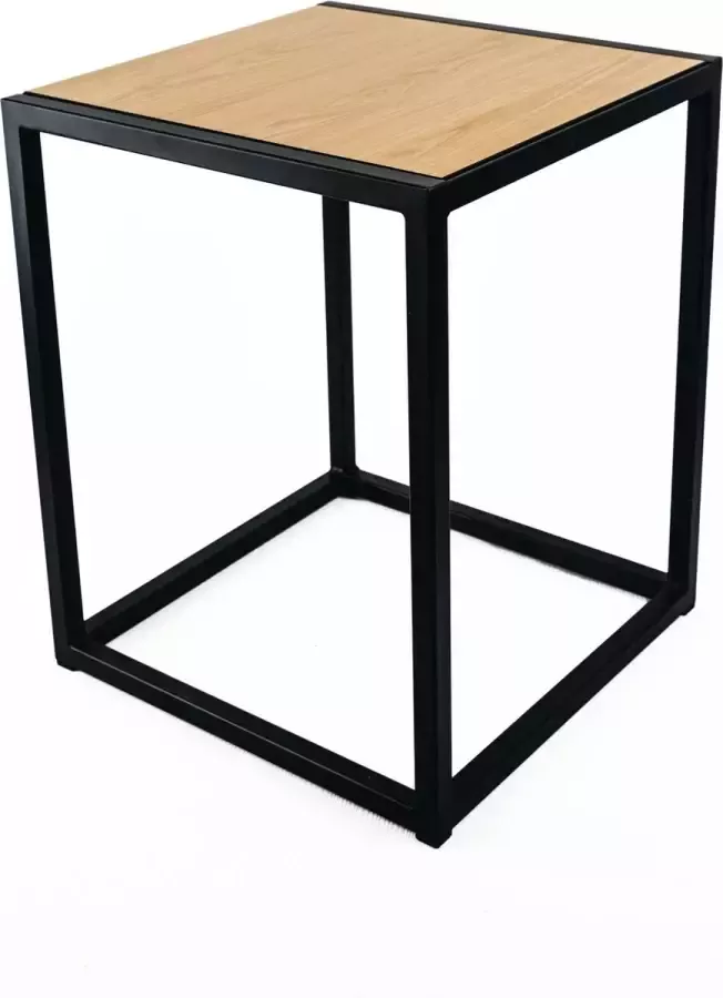 Bijzettafel Zwart Metaal Eik Vierkant 39x39x49 MY Own Table 002A