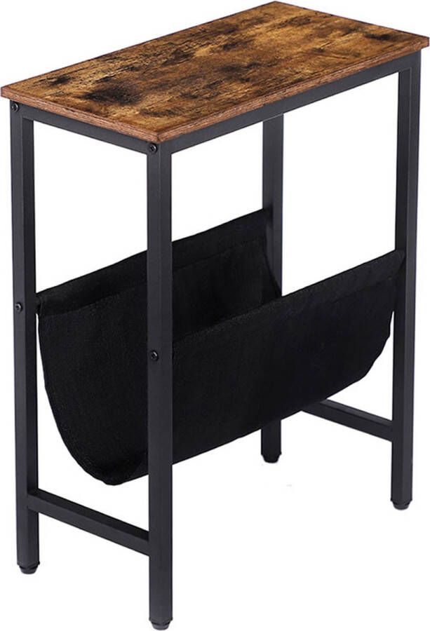 Bijzettafel zwart metaal met hout 48 x 24 x 61 CM salontafel kleine koffietafel met verstelbare voeten nachtkastje voor kleine ruimtes industrieel ontwerp woonkamer metalen frame eenvoudig te monteren donkerbruin
