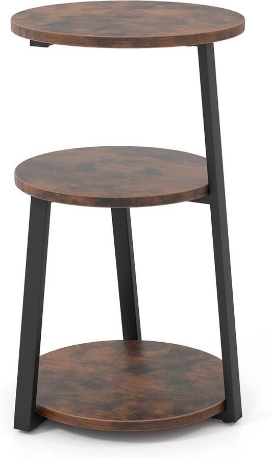 Bijzettafels – 3-laags nachtkastjes met metalen frame en verstelbare glijders rustiek bruin