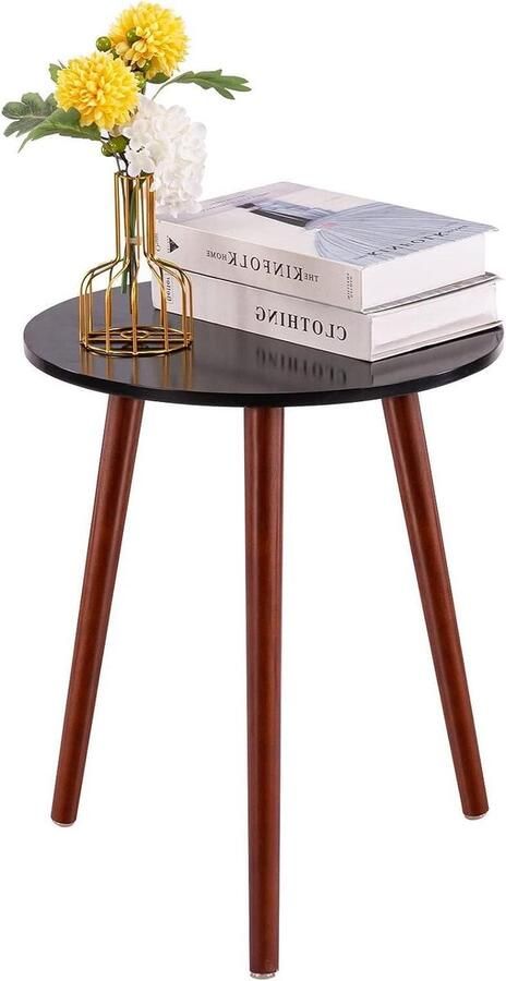 Houten Bijzettafels Salontafel Rond Ø 42 x 52 cm Woonkamertafel en Nachtkastje Robuust Zwart Bruin