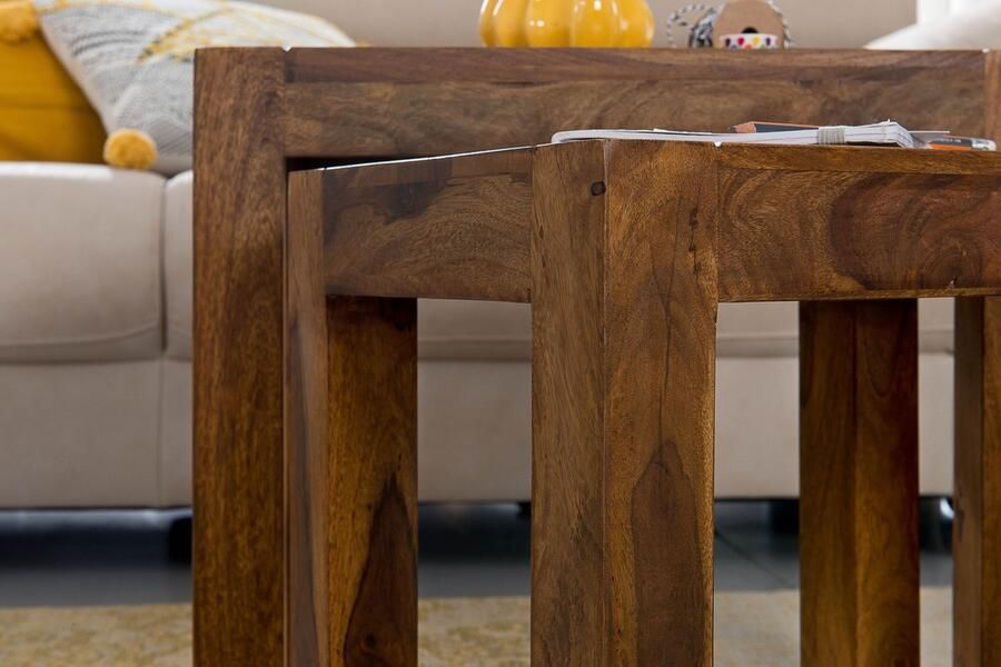 Rootz Living Rootz Bijzettafels Set van 3 Massief Hout Sheesham Donkerbruin Natuurlijk Hout Landhuisstijl Bijzettafels