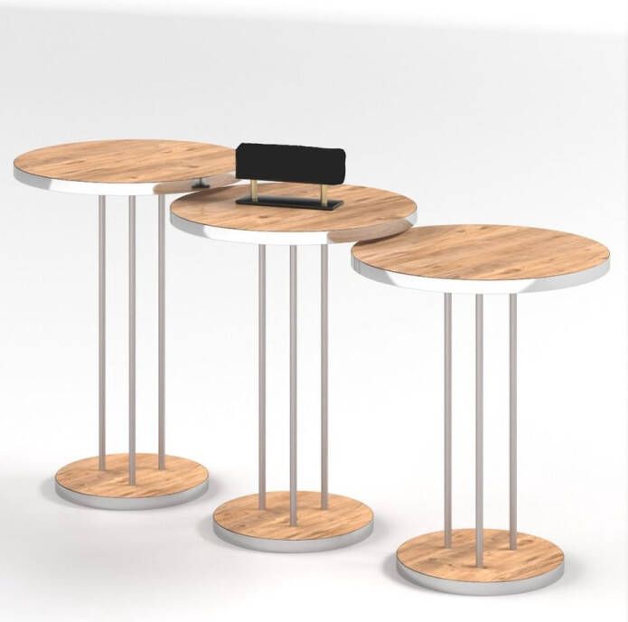 Bijzettafels set van 3 Salontafels Bijzettafel Bruin met zilveren rand Modern - Foto 2