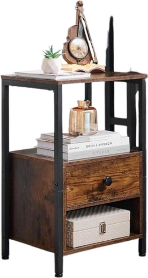 Retadou Bijzettafels voor woonkamer nachtkastje met lade salontafel 2 open planken klein ruimtebesparend houten materiaal sofatafel telefoontafel commode vakken slaapkamer werkkamer