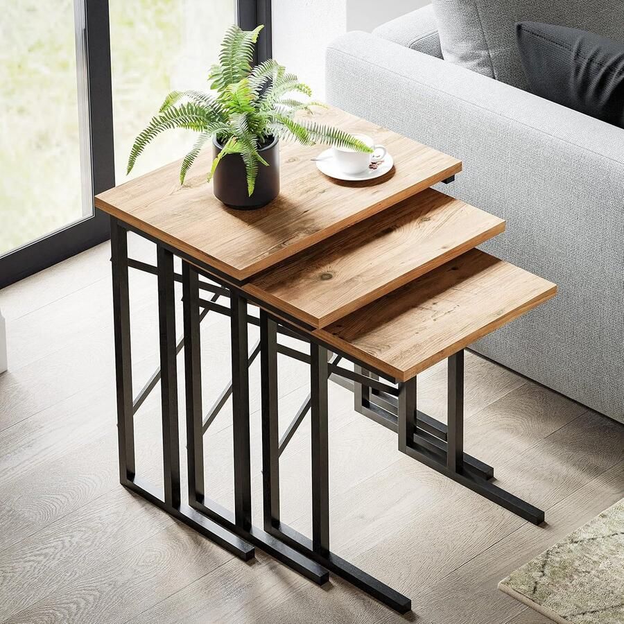 Bijzettafelset Modern ontwerp Set van 3 Ruimtebesparend Hout en metaal