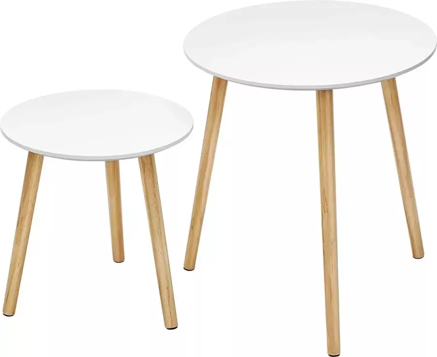 Bijzettafelset rond 2 moderne salontafels minimalistisch Scandinavische stijl salontafels met poten van massief hout tafelcombinatie voor woonkamer balkon grenenhout LET07WN