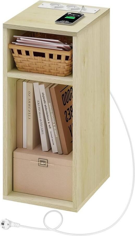 Rootz Living Rootz Bijzettafeltje met Laadstation Nachtkastje 2 USB-poorten E1 Bewerkt Hout 25 x 60 x 30 cm Nachtkastje Witte Kast