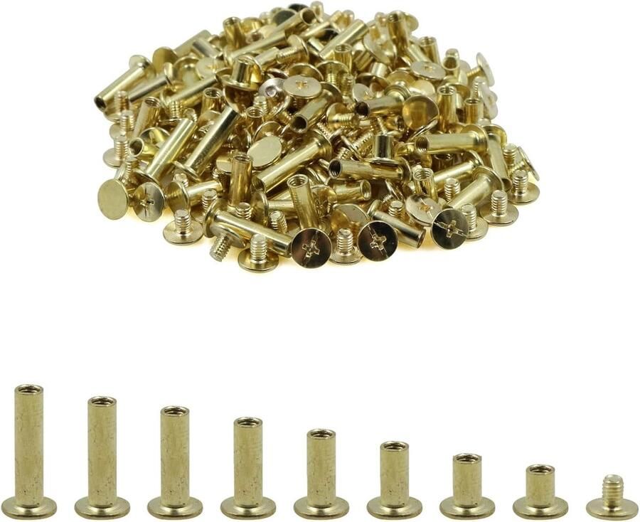 Chicago Binding schroeven messing bindschroeven 80 st. knop leer boekbinder M5 x 6-20 mm