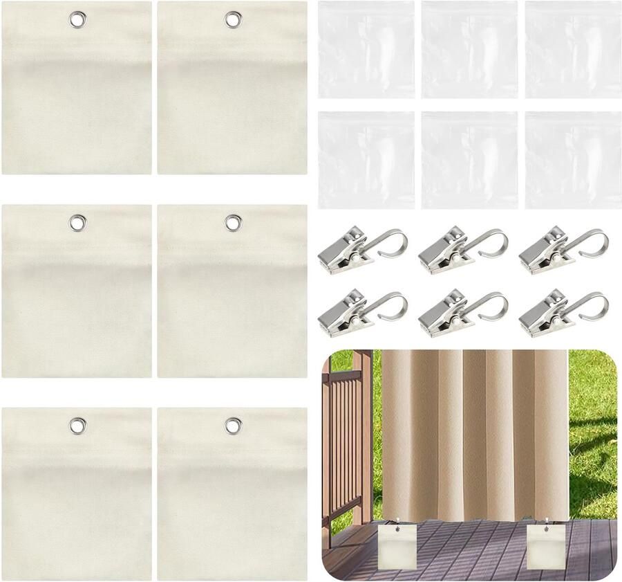 Binlava 180 stuks 6-pack buitengordijngewichten 14 5 x 12 5 cm draagbare buitengordijngewichten zelfklevende gordijngewichten met metalen clips gordijngewichten voor prieelgordijnen en tafelkleden