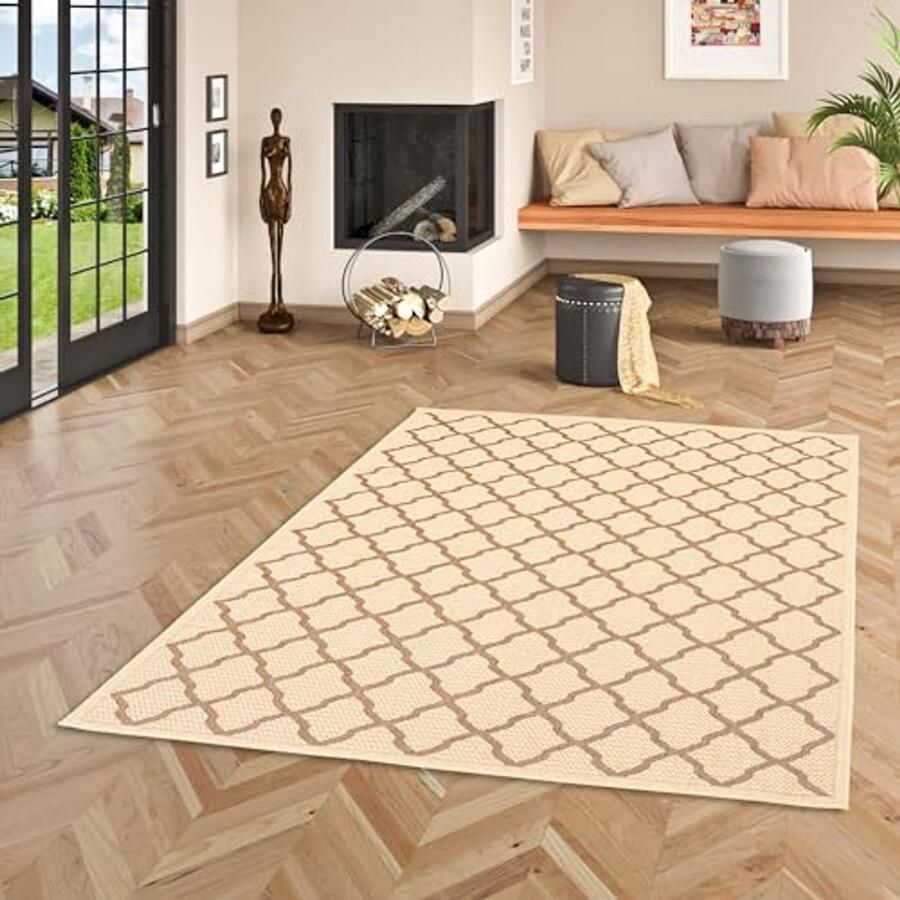 Binnen- en buitentapijt plat geweven Beige Bruin 5 Maten