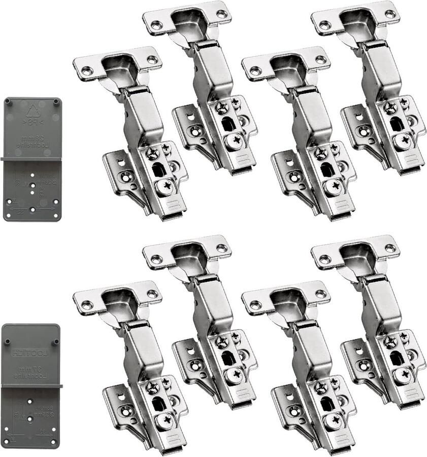 Binnenliggend Clip-On 3-Way Aanpassing 35mm Zacht Sluiten Scharnieren Hydraulische Demping Keukenkast Kastdeur Automatische Scharnier 8 Stuks
