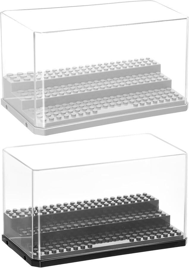 Birthday Gift 2 Pieces Acrylic Display Case 3 Tier Mini Figures Display Cabinet Display Case Acrylic Small Dustproof Model Display Case for Brick Block Action Figures