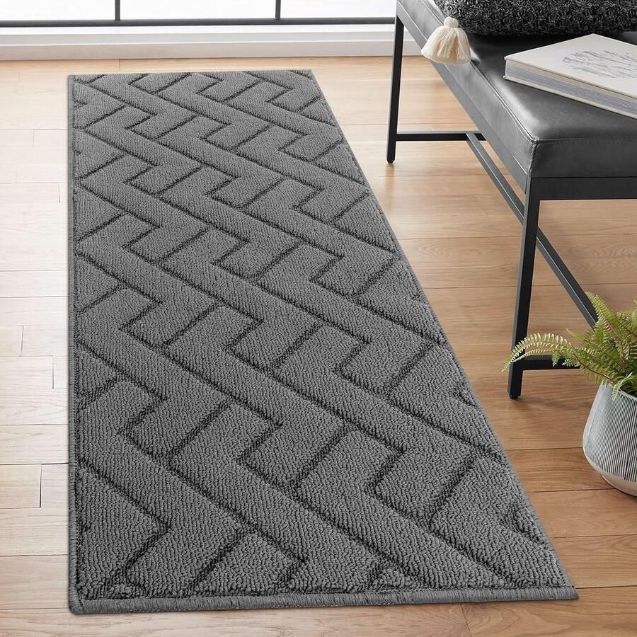 Biscpro tapijtloper 50x120cm wasbaar antislip vuilvangermat tapijtloper voor entree woonkamer gang kantoor slaapkamer keuken grijs