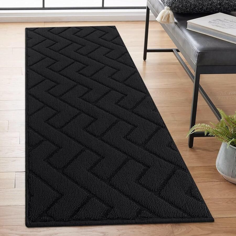 Biscpro tapijtloper 50x120cm wasbaar antislip vuilvangermat tapijtloper voor entree woonkamer gang kantoor slaapkamer keuken zwart