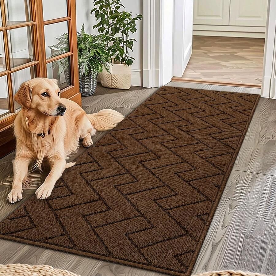 Biscpro tapijtloper 60x180cm wasbaar antislip vuilvangermat tapijtloper voor entree woonkamer gang kantoor slaapkamer keuken bruin