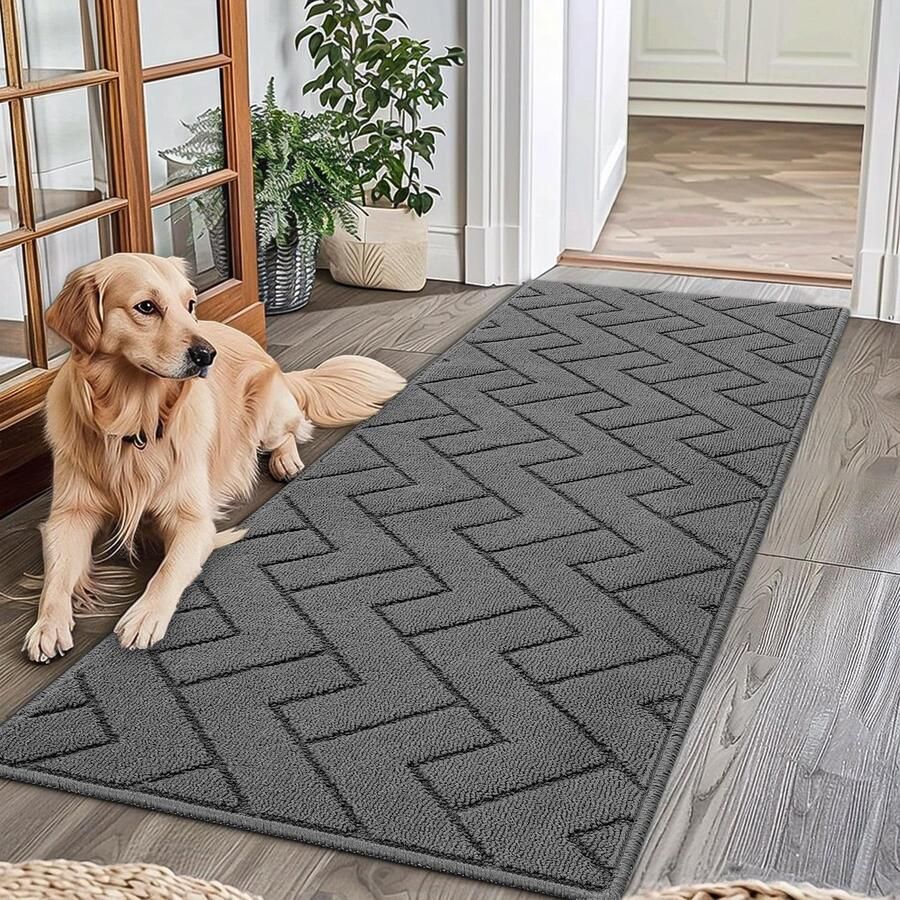Biscpro tapijtloper 60x180cm wasbaar antislip vuilvangermat tapijtloper voor entree woonkamer gang kantoor slaapkamer keuken grijs