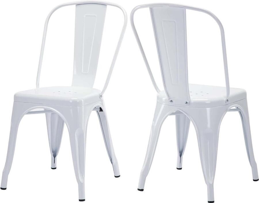 Bistrostoelen metalen stoel set van 2 van ijzer eetkamerstoel met rugleuning stapelbare keukenstoelen industrieel design wit