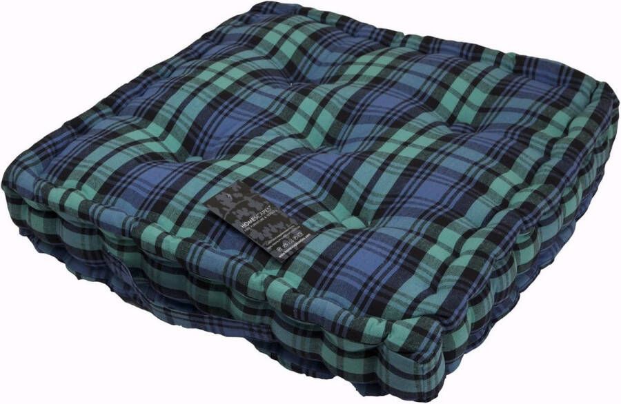 Black Watch Tartan Zitkussen 100% katoen vloerkussen vierkant. Kleuren: Groen blauw zwart. geschikt voor binnenruimtes tuinmeubelen stoelen en stoel. blauw 40 x 40 cm