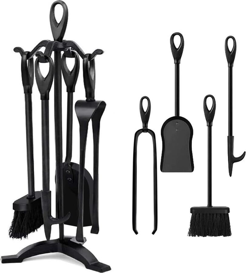 Black Wrought Iron Chimney Tool Set and Accessories for Fireplace