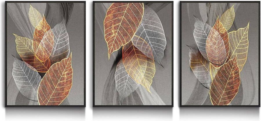Bladeren foto's met lijst zwart natuur gouden plantenblad wandafbeelding moderne wandfoto's woonkamer slaapkamer keuken eetkamer en kantoor