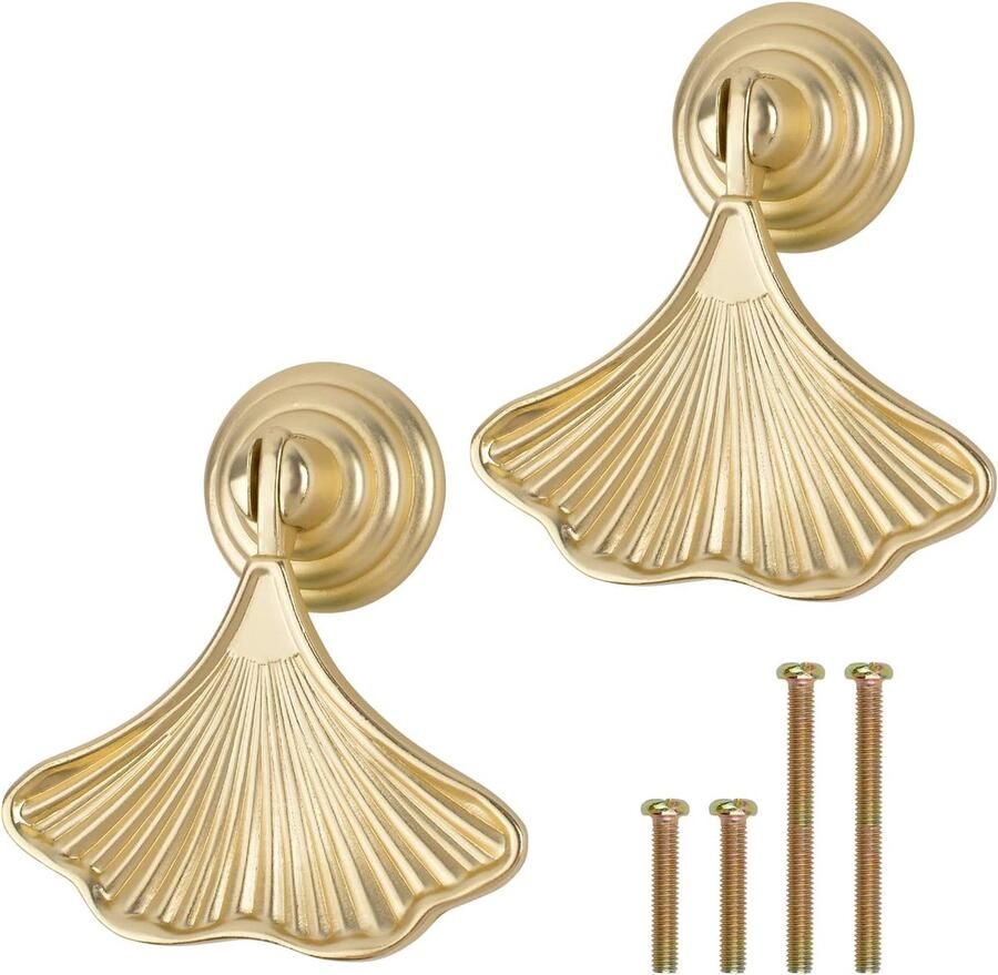 Bladvorm Knop Handgrepen 2 Pack Gouden Teardrop Hanger Trekgreep Hardware Lade Enkel Gat Handvat voor Kledingkast Kasten en Kasten