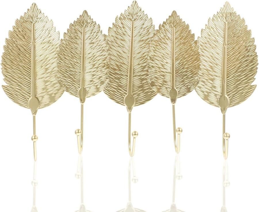 Bladvorm wandhaken Goudkleurige kledinghaken voor jassen en hoeden