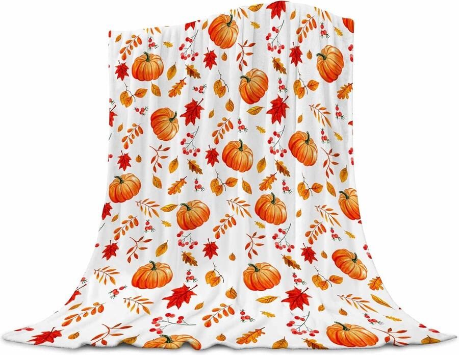 Blankets-blanket-winter blanket-Zachte herfstpompoendeken met esdoorn Gezellige luxe decoratieve sprei van flanellen fleece Herfstdecoratie voor bedden banken en banken 50x60 inch