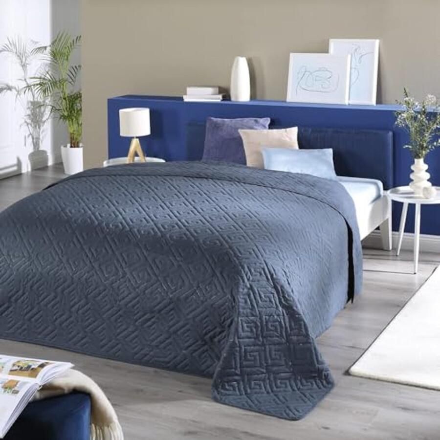 Blauw Bedsprei voor Tweepersoonsbed Eenvoudig Design 220 x 240 cm