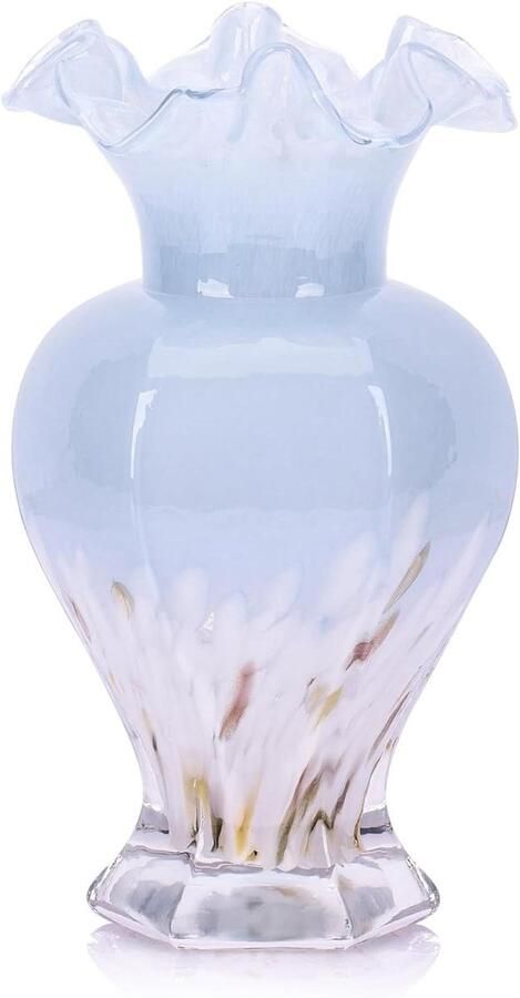 Blauw en wit geblazen glazen vaas voor huisdecoratie unieke kunstdecoratie kleurrijke decoratieve vaas eettafel middelpunt woonkamer entree keuken ondoorzichtige vaas met glazen design