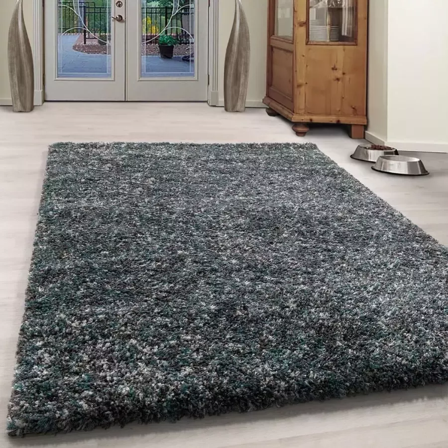 Blauw Tapijt Hoogpolig Vloerkleed 200x290cm- Modern Woonkamer Salon Slaapkamer Eetkamer
