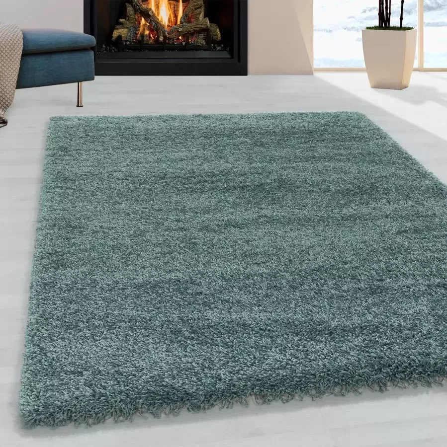 Blauw Tapijt Hoogpolig Vloerkleed 60x110cm- Modern Woonkamer Salon Slaapkamer Eetkamer